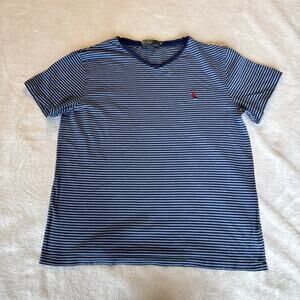 Polo Ralph Lauren Vintage T Shirt Mens Medium Blue Striped Classic Single Stitch
